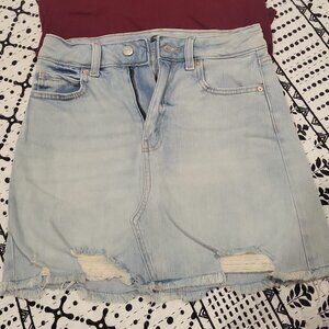 Wild fable thrashed distressed light blue denim raw edge mini skirt, 4